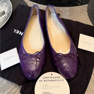 CHANEL Purple Patent Leather Flats